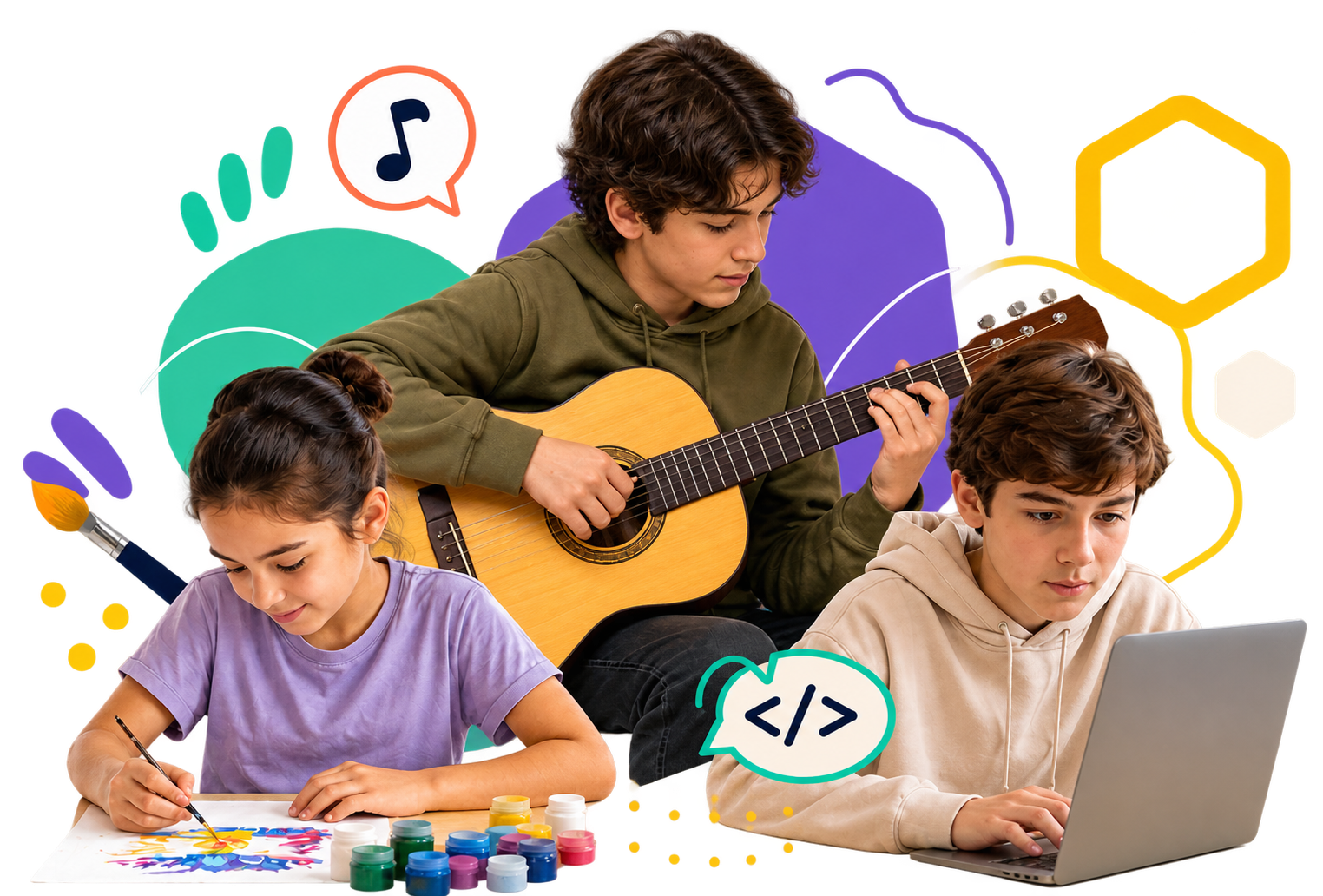 Tres jóvenes exploran pintura, música y tecnología